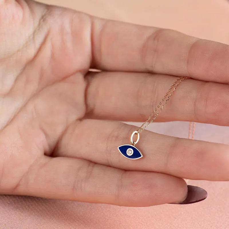 14K Solid Gold Blue Eye Necklace