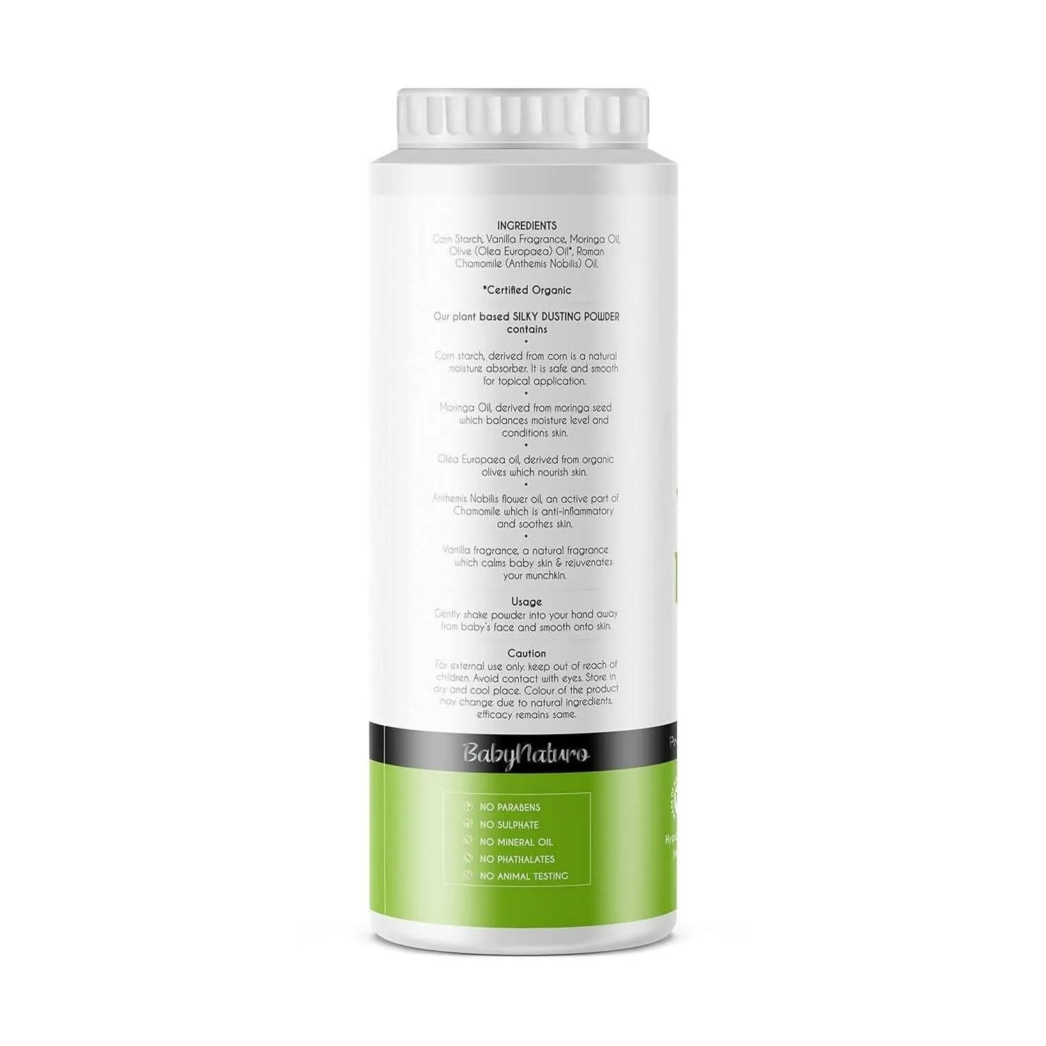 Babynaturo Talc Free Baby Powder Natural Silky Dusting Powder with Corn Starch, Olive Oil (200G)