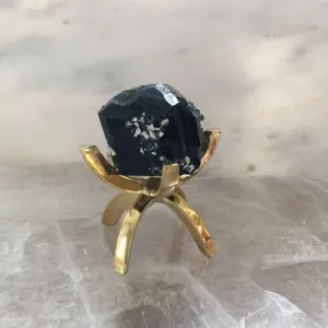 Black Tourmaline with Brass Stand