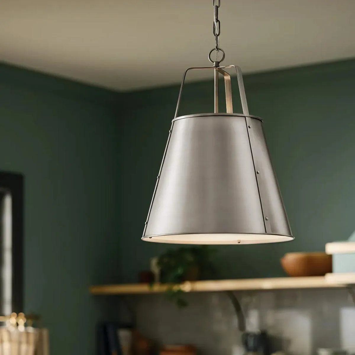 Etcher 23" 2-Light Pendant Light with Clear Satin Etched and Painted White Inside Glass, Classic Pewter Finish