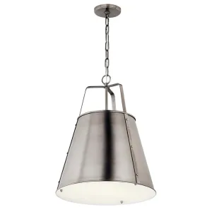 Etcher 23" 2-Light Pendant Light with Clear Satin Etched and Painted White Inside Glass, Classic Pewter Finish