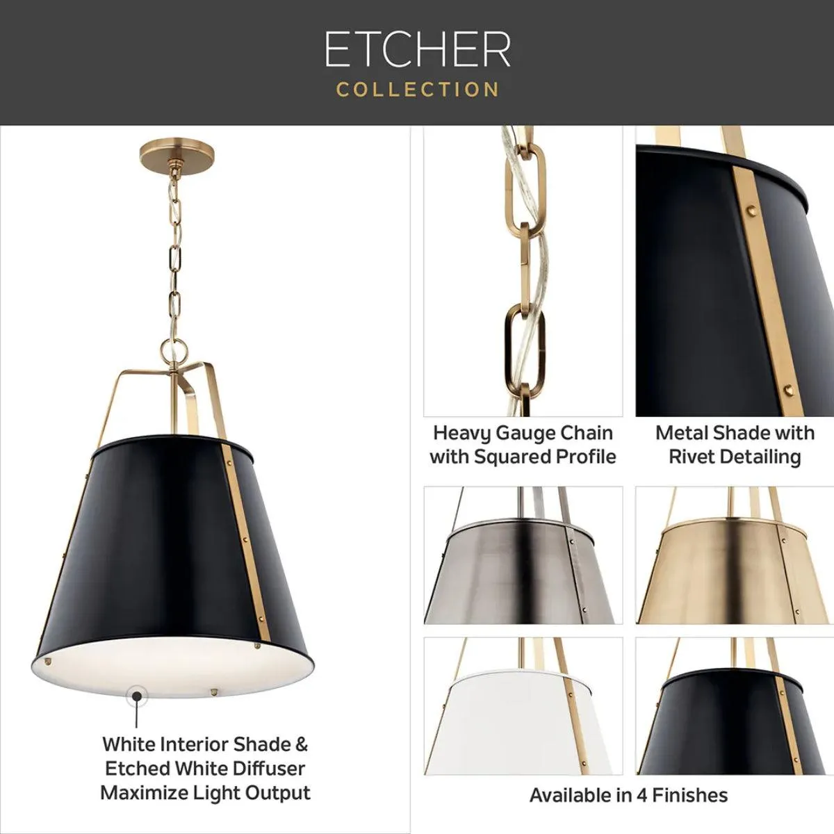 Etcher 23" 2-Light Pendant Light with Clear Satin Etched and Painted White Inside Glass, Classic Pewter Finish