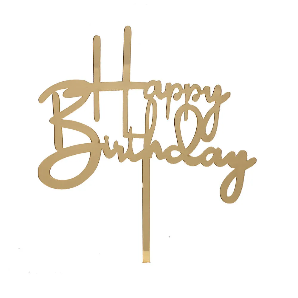 Golden Happy Birthday Cake Topper