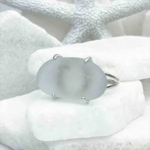 Horizontal Mist Gray Sea Glass Ring in Sterling Silver Size 8 | #1837