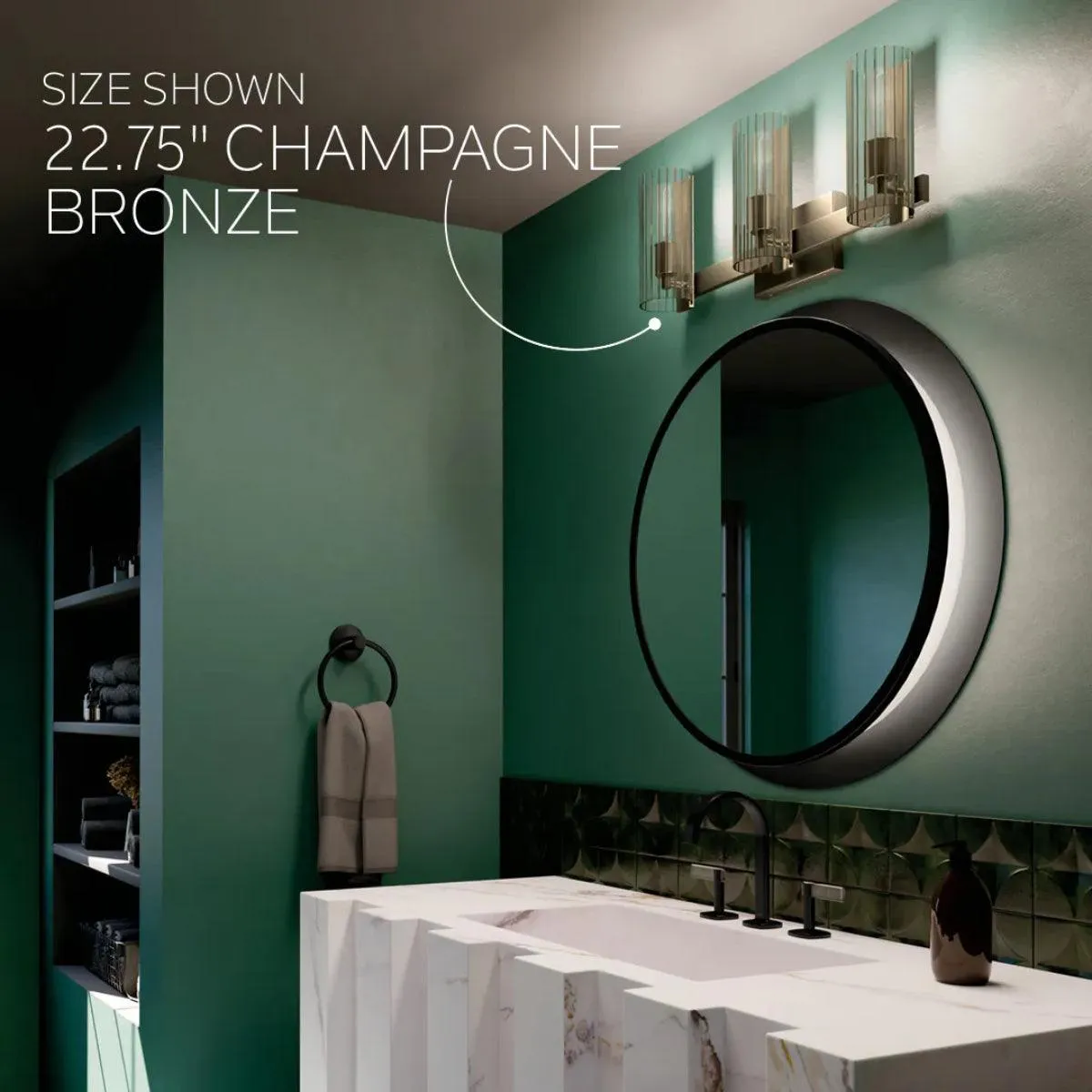 Jemsa 32 In 3-Lights Bathroom Vanity Light With Clear Fluted Glass, Bronze Finish