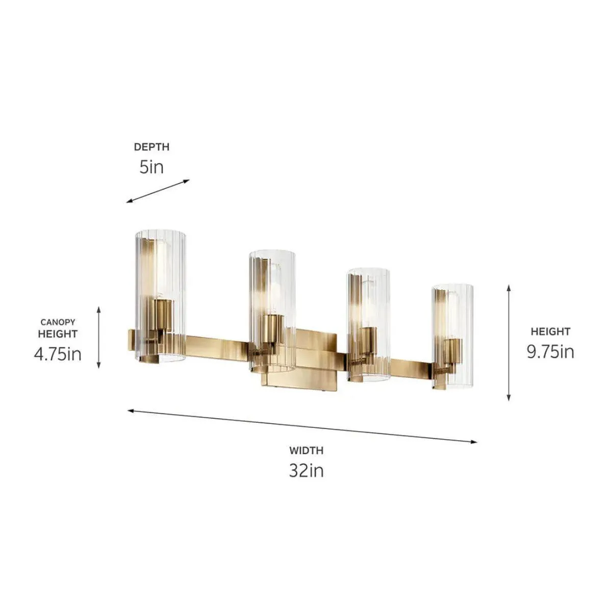 Jemsa 32 In 3-Lights Bathroom Vanity Light With Clear Fluted Glass, Bronze Finish