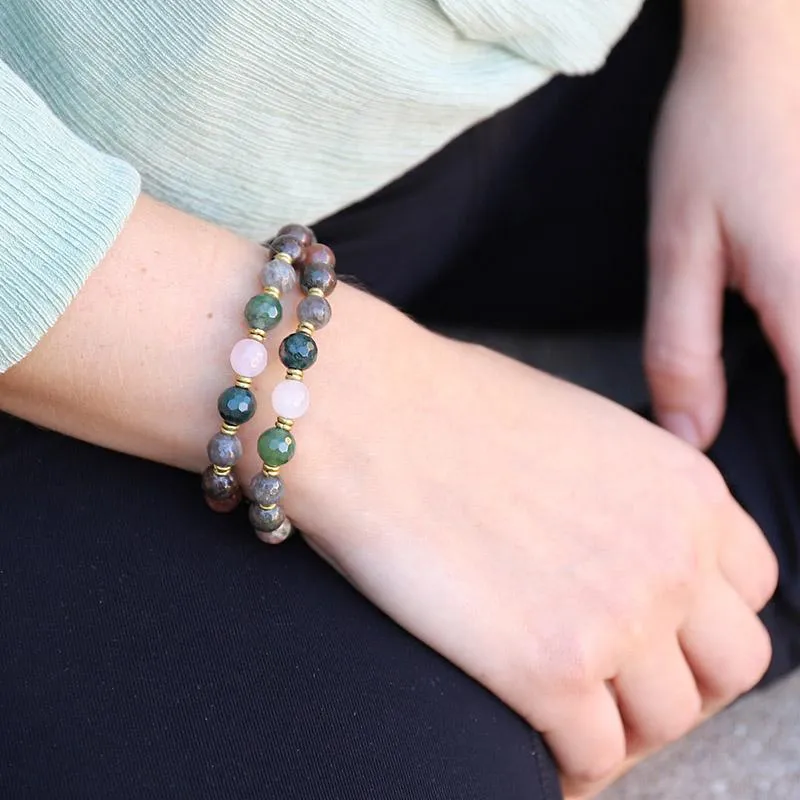 Kashgar Garnet Moss Agate Mala Bracelet