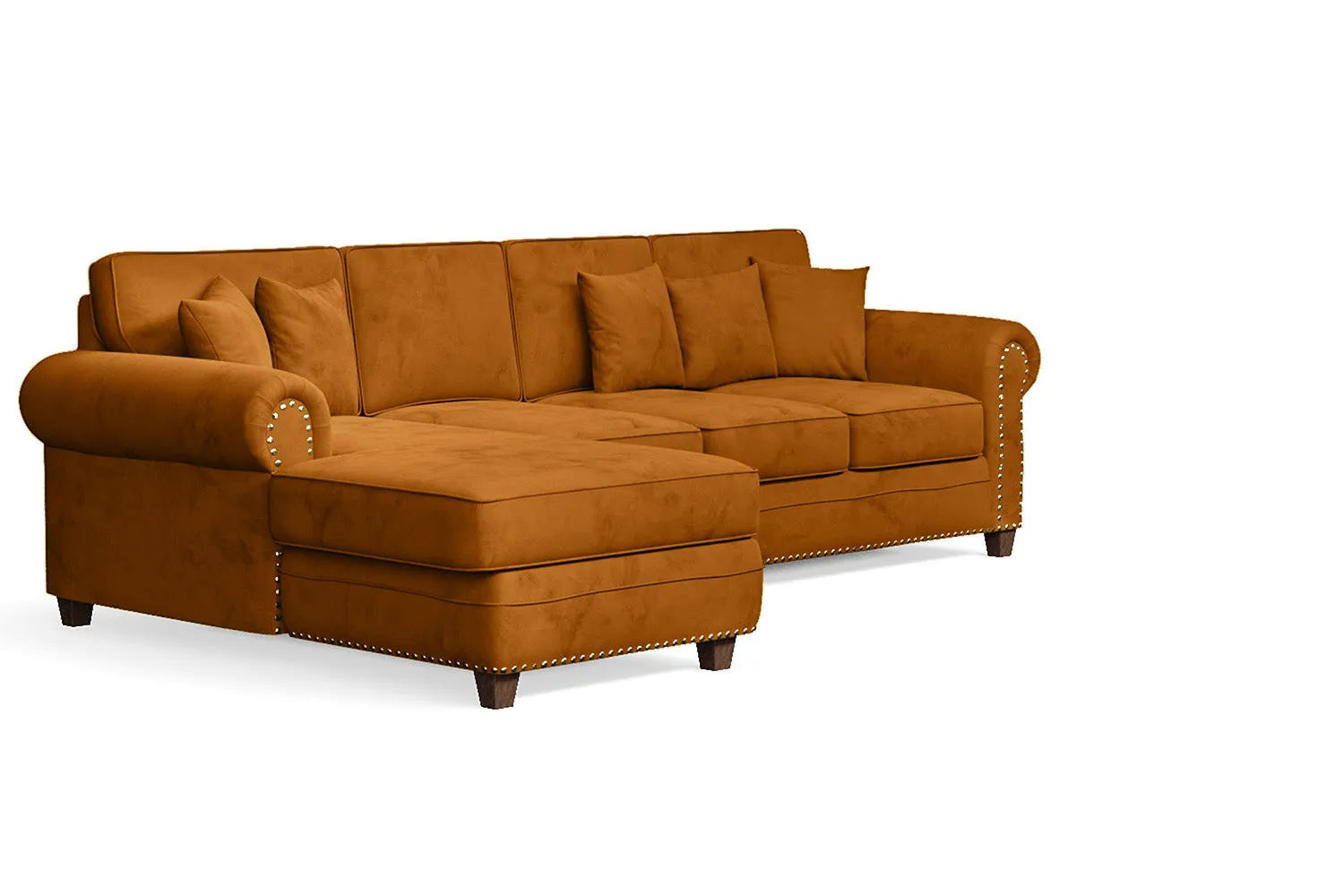 Marano 4 Seater Left Hand Facing Chaise Lounge Corner Sofa Gold Velvet