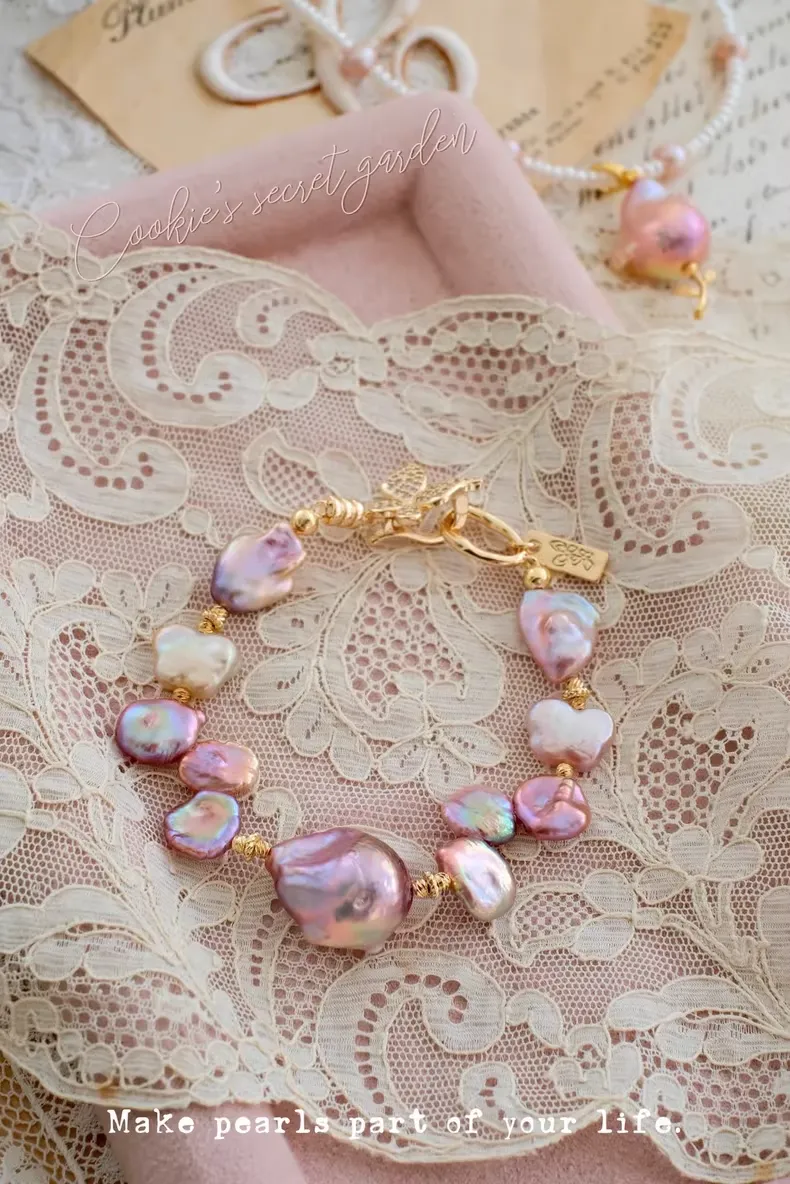 【Monet Garden Collection】 Handmade Butterfly Purple Baroque Pearl Bracelet