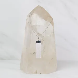 Selenite Pendant on Sterling Silver Dainty  Necklace