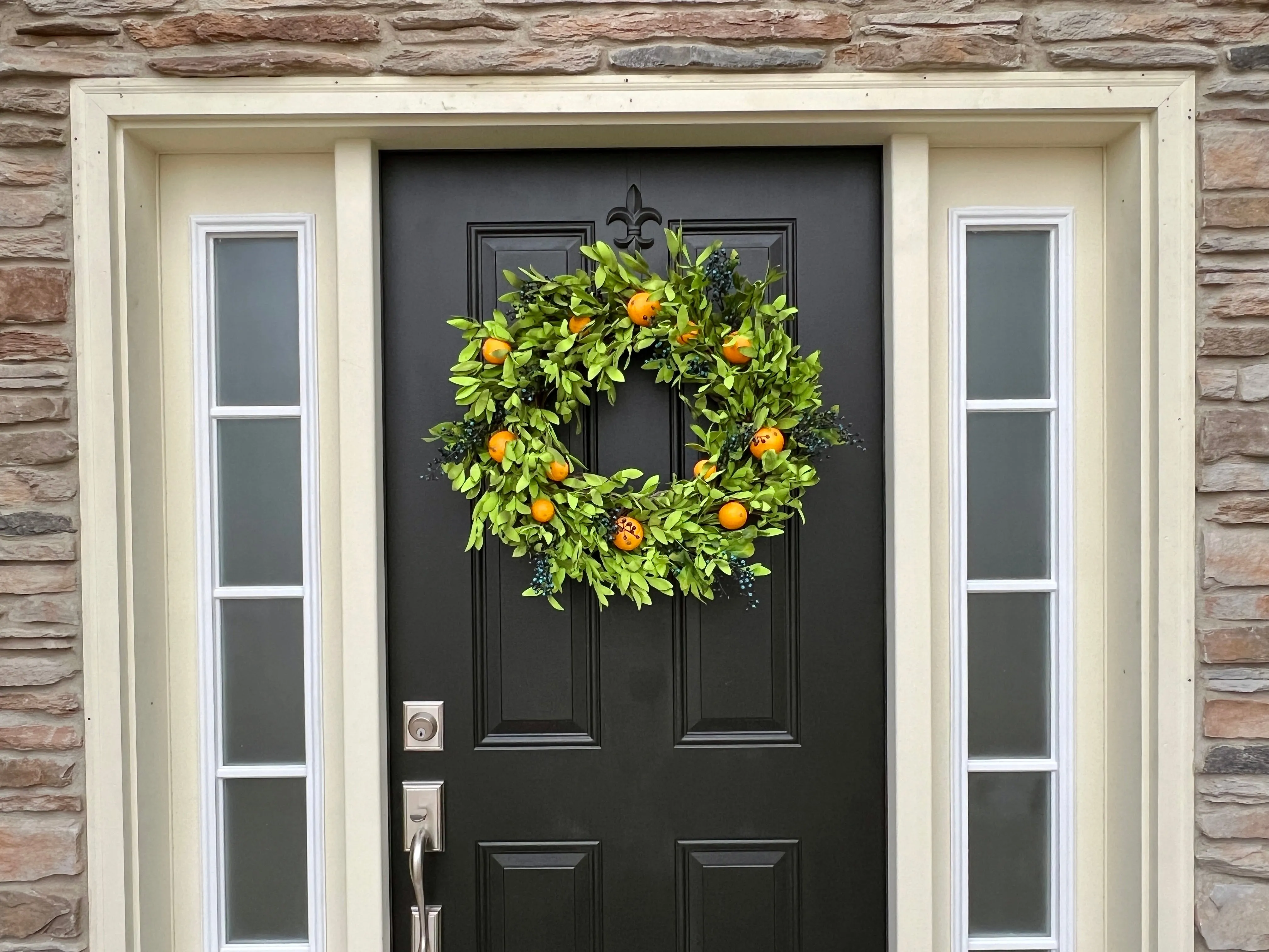 Summer Boxwood and Orange Wreath with Blueberries