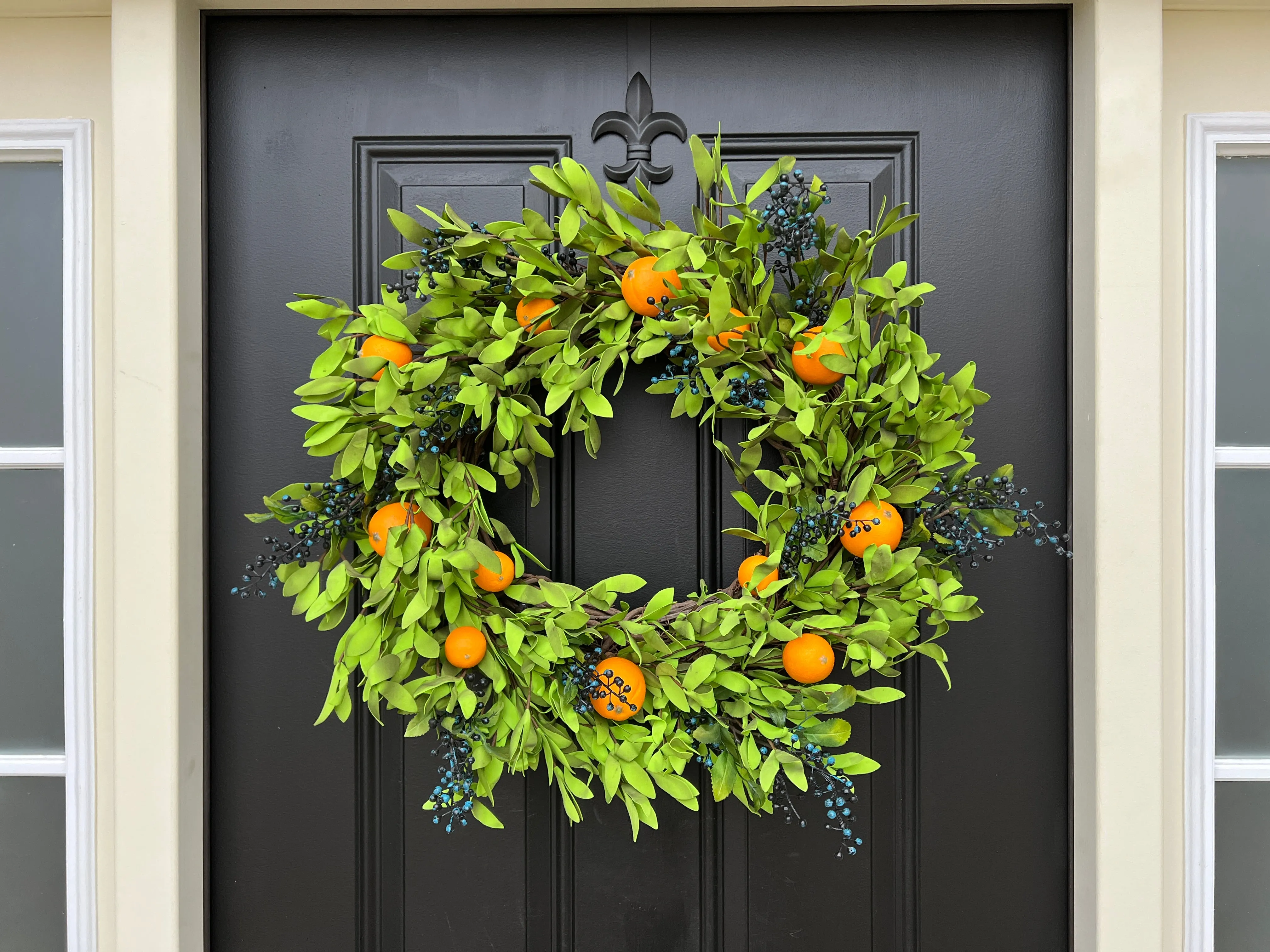 Summer Boxwood and Orange Wreath with Blueberries