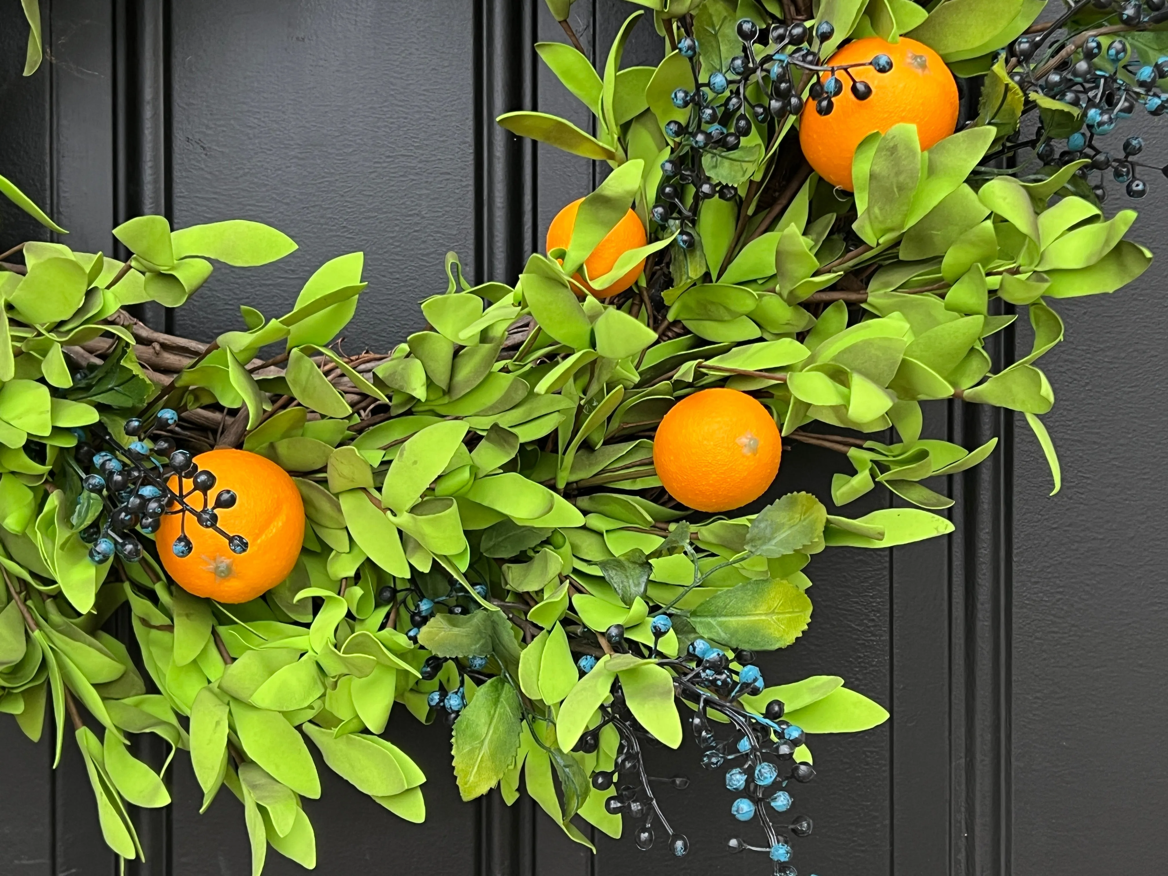 Summer Boxwood and Orange Wreath with Blueberries