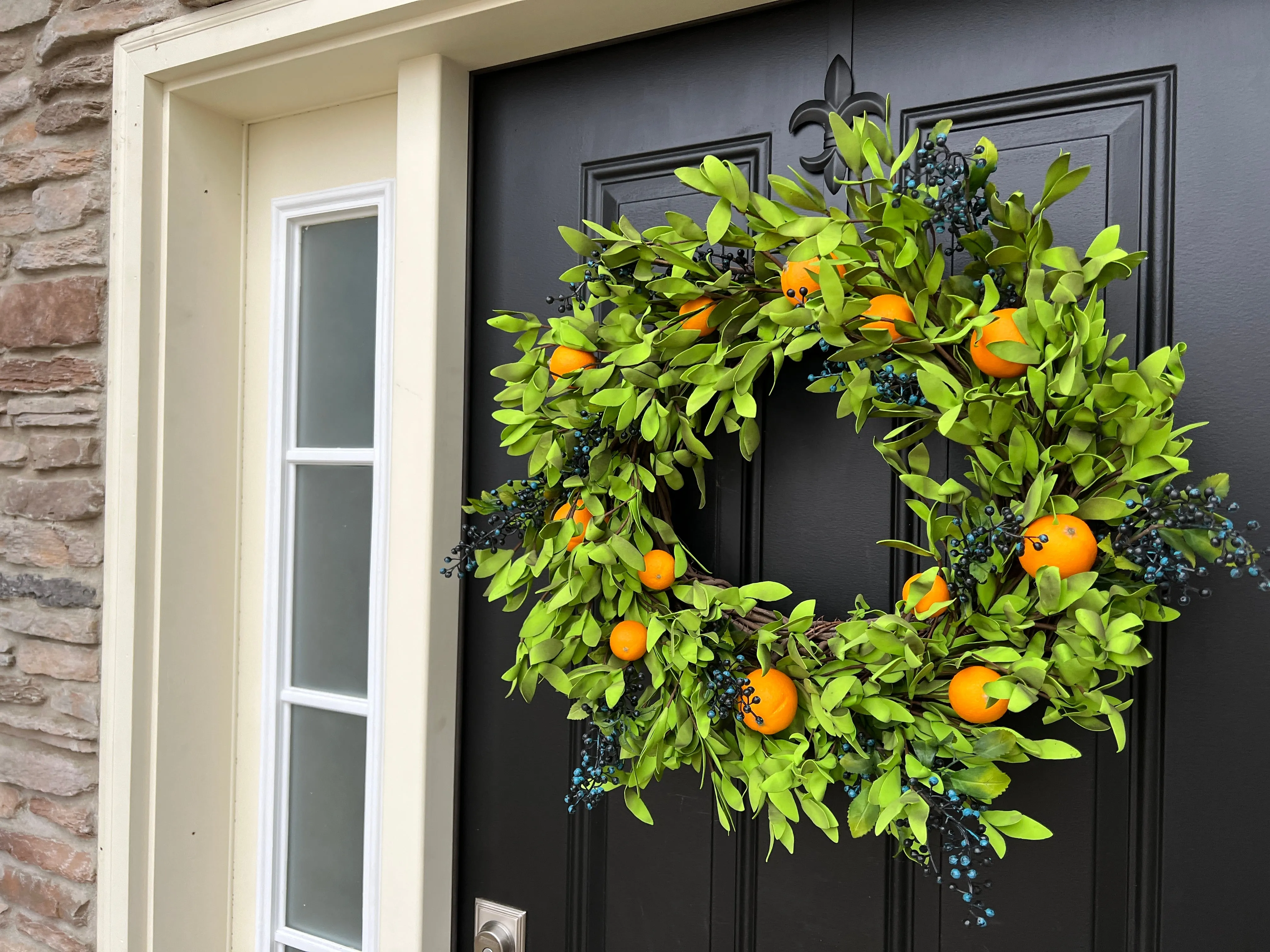 Summer Boxwood and Orange Wreath with Blueberries