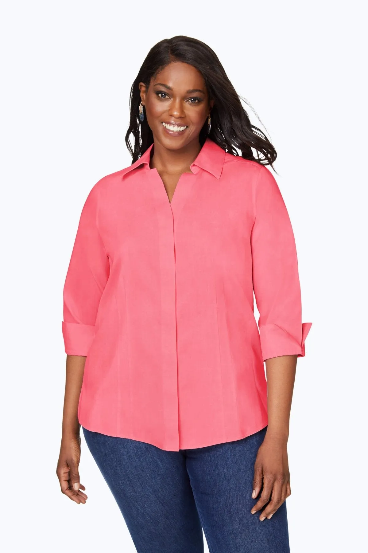 Taylor Plus Pinpoint No Iron 3/4 Sleeve Shirt, Rose Red