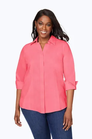 Taylor Plus Pinpoint No Iron 3/4 Sleeve Shirt, Rose Red