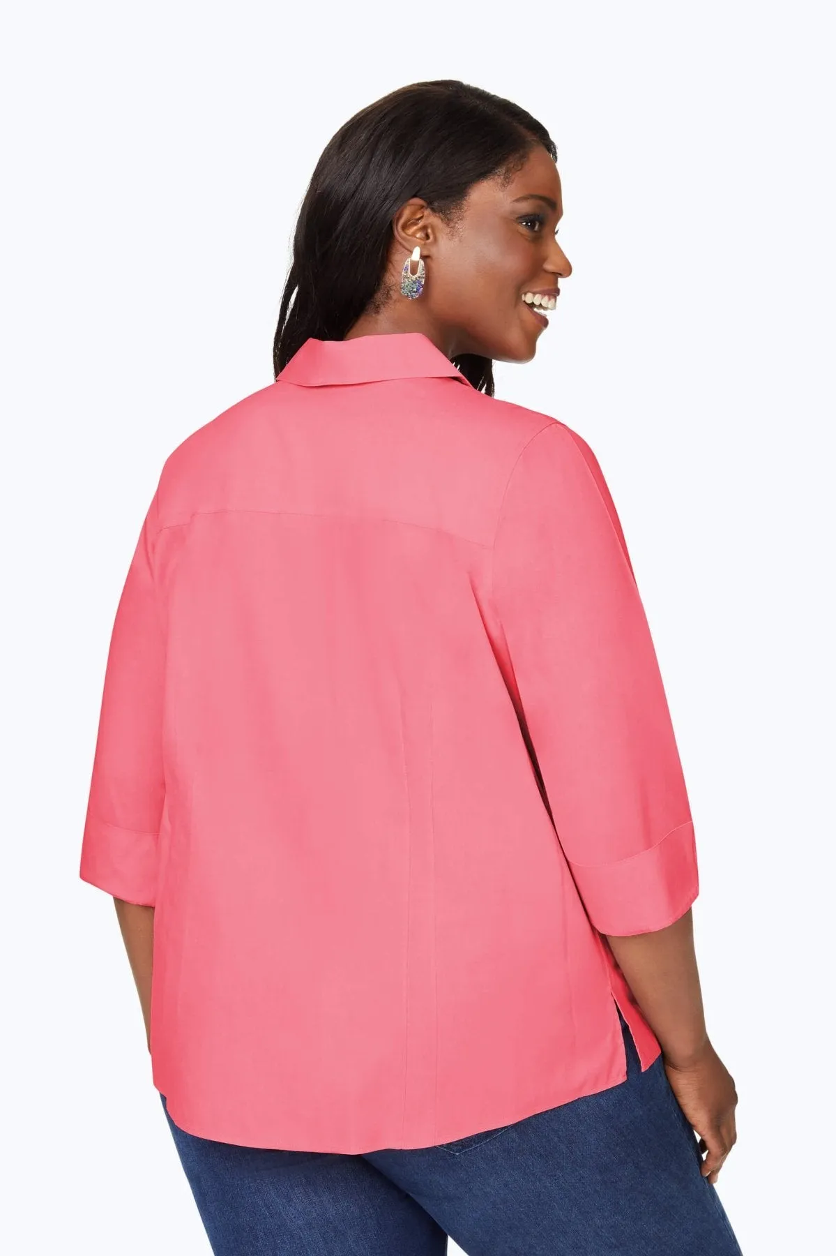 Taylor Plus Pinpoint No Iron 3/4 Sleeve Shirt, Rose Red