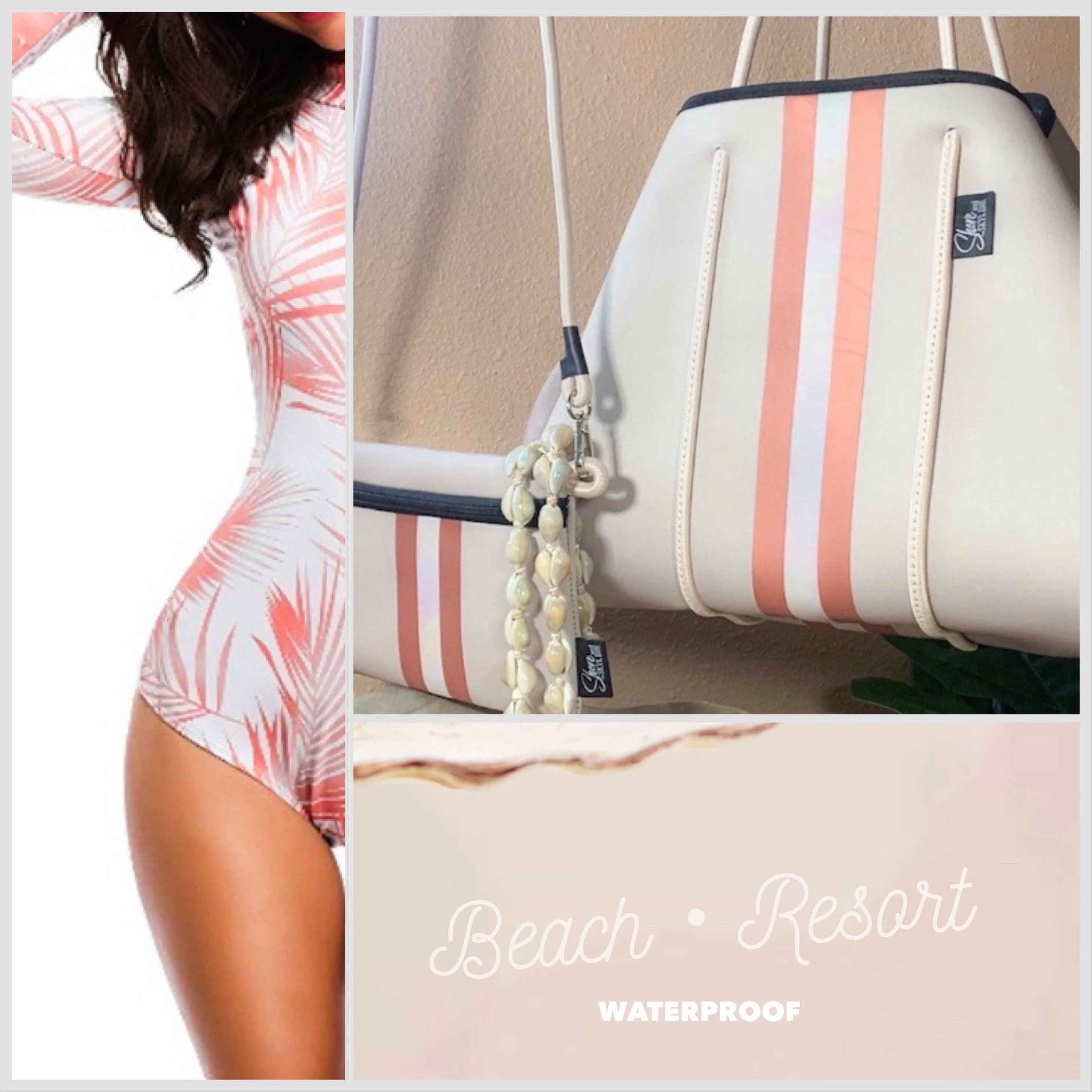 UPF Rashguard Neon Coral Palms surfsuit on cream white swimsuit sun-kissed bright orange palm leaves beach pool surf swim women modest